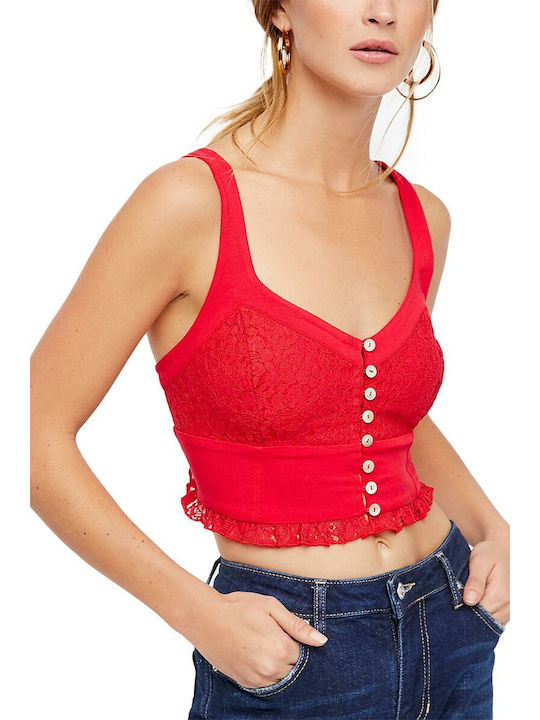 Free People Women's Crop Top Cotton with Straps Red