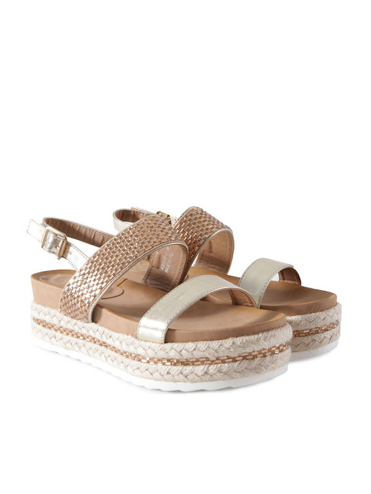 Feng Shoe Flatforms Synthetic Leather Women's Sandals with Strass Brown