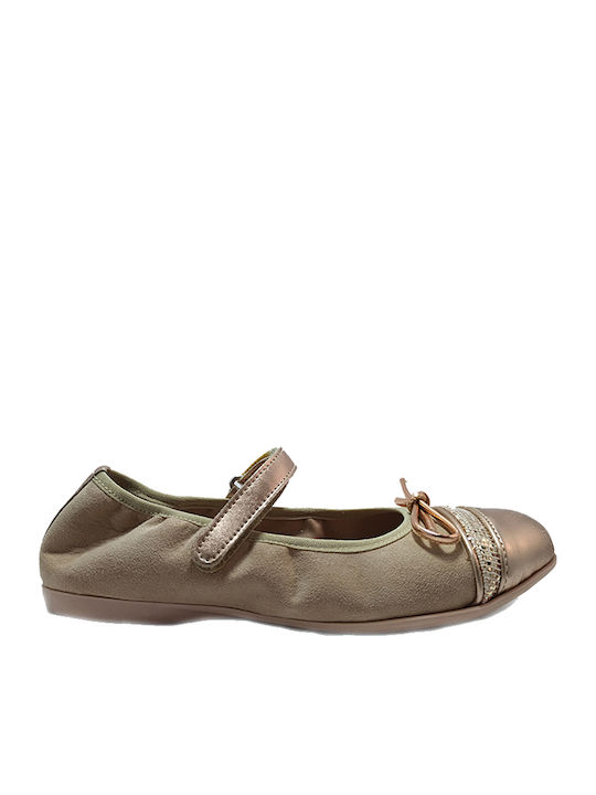 Kids Suede Ballerinas Ballet flat with Hoop & Loop Closure Beige
