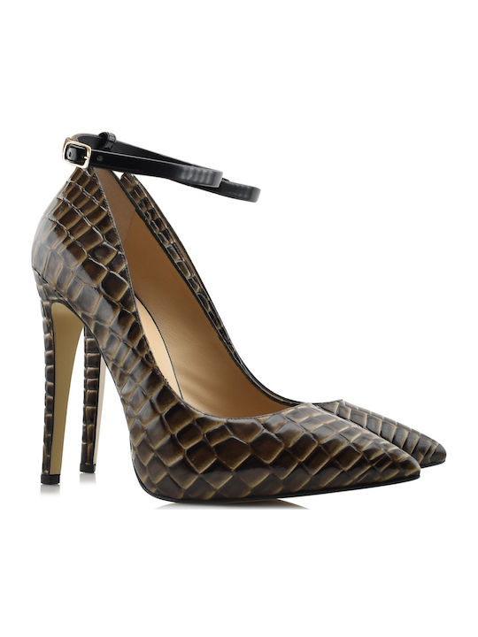 Pumps mit Stiletto-Absatz & Riemchen Braun