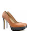 Leder Pumps mit hohem Absatz Tabac Braun
