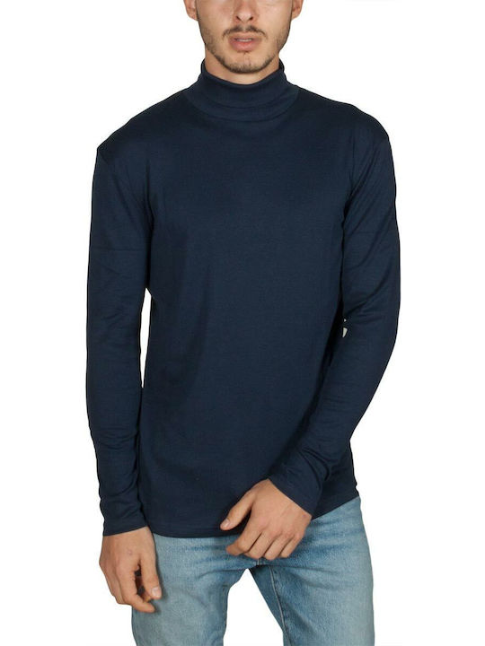 Minimum Men's Long Sleeve Blouse Turtleneck Blue