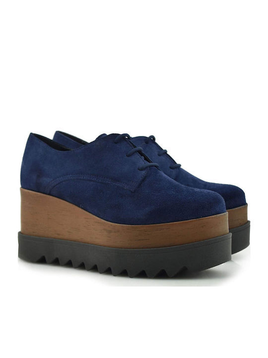 Suede Γυναικεία Oxfords σε Μπλε Χρώμα