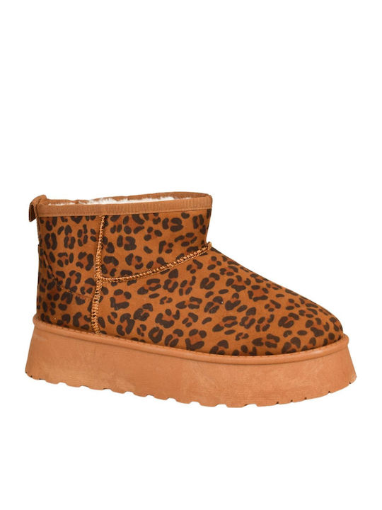 Yfantidis Suede Γυναικεία Μποτάκια με Γούνα Καφέ