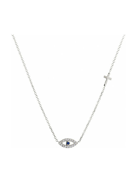 Kritsimis Necklace Eye from White Gold 14K with Zircon