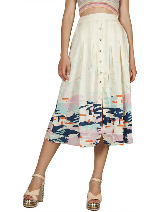 Thinking Mu Satin Midi Skirt in Beige color