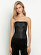 Damen Crop Top Leder ''Black''