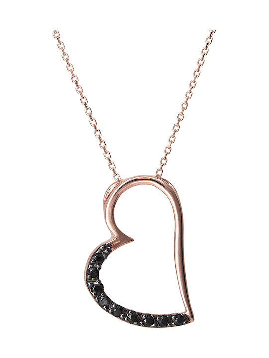 Necklace with design Heart from Rose Gold 14K with Zircon