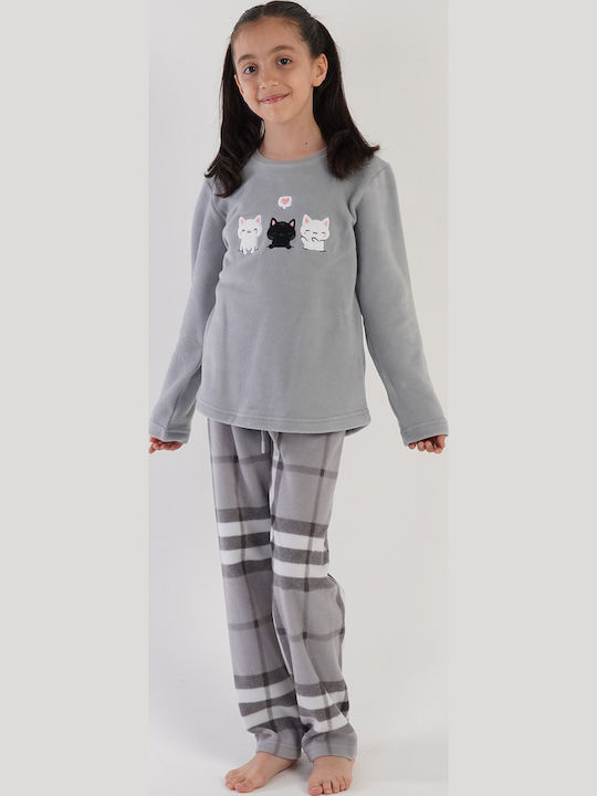 Vienetta Secret Παιδική Πιτζάμα Χειμωνιάτικη Fleece Γκρι ανοιχτό