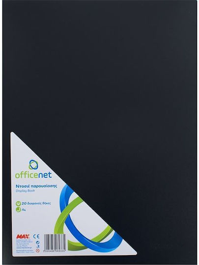 Officenet Clipboard Flexible with 20 plastic sleeves Slides for Paper A4 Black 1pcs