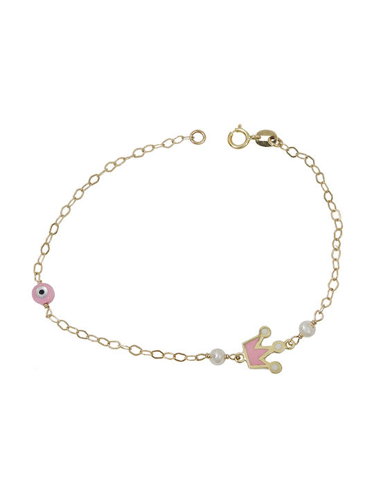 Kids Gold Bracelet 14K with Crown for Girl