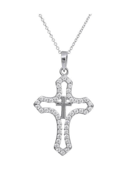 Weißgold Kreuz 14K mit Kette