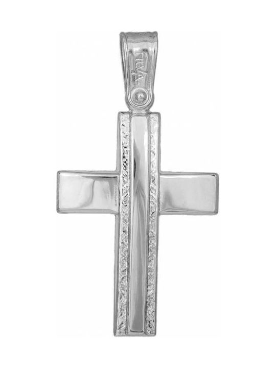 Herren Weißgold Kreuz 14K Beidseitig