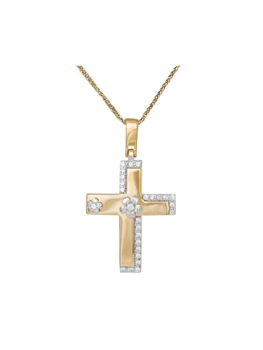 Damen Gold Kreuz 14K mit Kette