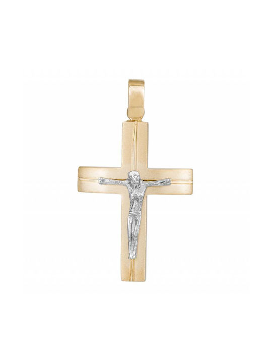 Herren Gold Kreuz 14K Beidseitig mit dem Gekreuzigten