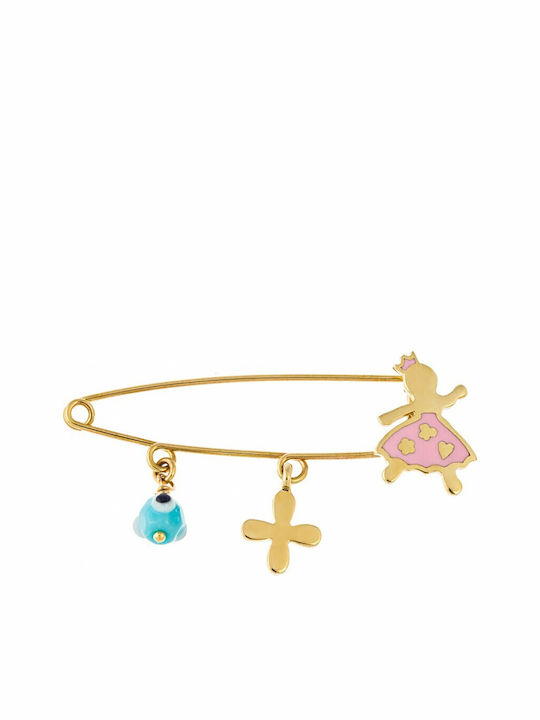 Kritsimis Child Safety Pin Ματάκι made of Gold 9K for Girl