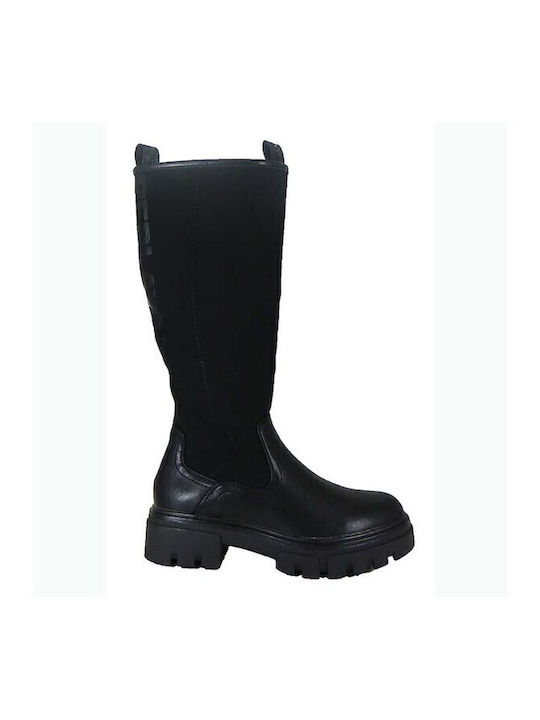 Synthetic Leather Medium Heel Women's Boots Black