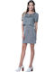 Women's Knitting Tunic Dress Short Sleeve Gray