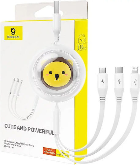 Baseus Leo Подвижен USB към Type-C Кабел 3.5Спецификация Бял 1.1м (P10362900211-00)