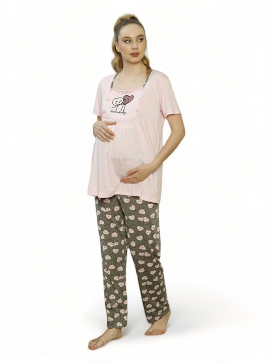 PijaMood Ρόμπα Εγκυμοσύνης & Θηλασμού σε Ροζ χρώμα