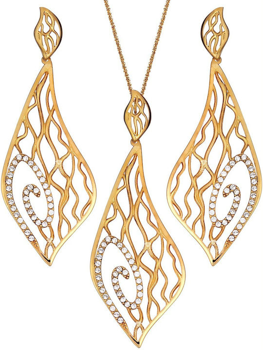 Gold Plated Silver Set Necklace & Earrings with Stones