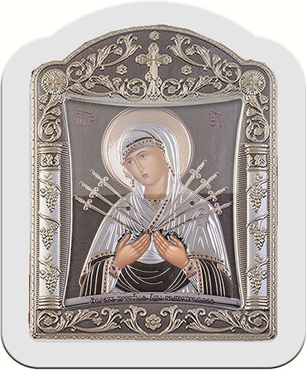 Slevori Heiligenikone Göttliche Mutter der Sieben Schwerter Metall 10,3x12,9cm