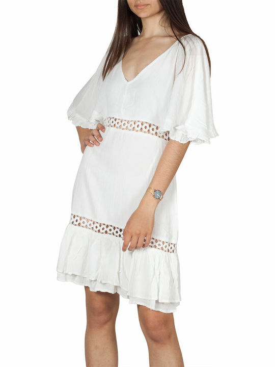 Rut & Circle Sommer Mini Kleid mit Rüschen Weiß