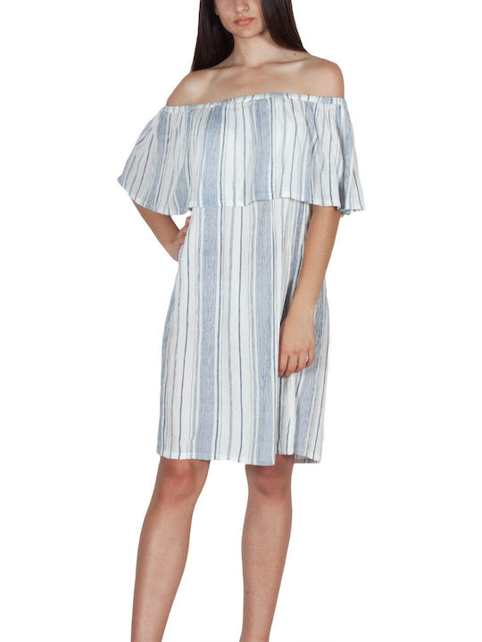 Sommer Mini Damenkleid mit Rüschen Weiß-Blau