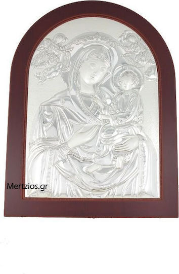 Mertzios.gr Heiligenikone Gottesmutter mit Kind Silber 18x24cm