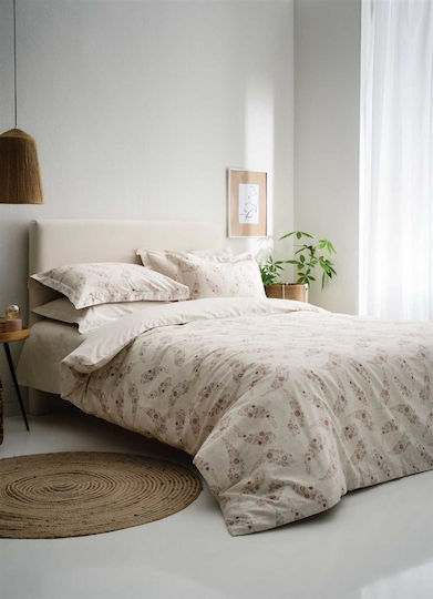Vesta Home Σετ Παπλωματοθήκη Βαμβακοσατέν 230x240cm Υπέρδιπλη με 2 Μαξιλαροθήκες Karen Sand