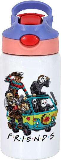 Koupakoupa Halloween Friends Scooby Doo Sticlă Pentru Copii Halloween Oțel Inoxidabil Cu Pai Roz 350ml