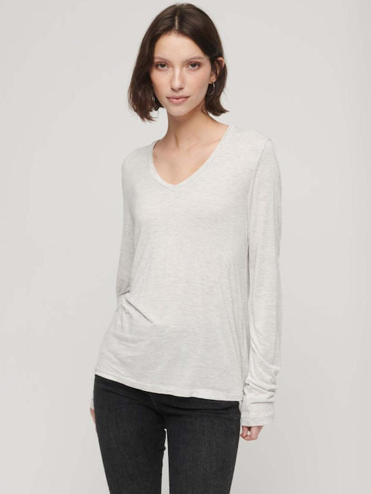 Superdry Women's Blouse Long Sleeve with V Neck Gray