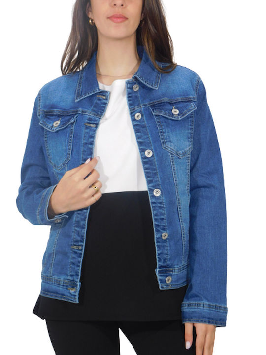 Kalliope Women's Short Jean Jacket for Spring or Autumn Blue