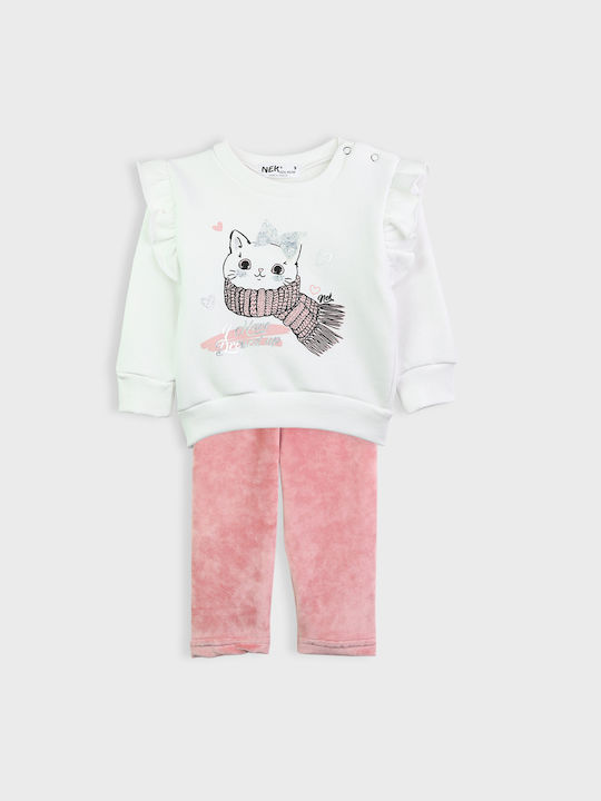 Nek Kids Wear Set pentru copii cu Pantaloni Magazin online de iarnă 2buc ecru, lilac