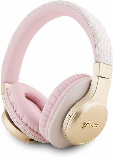 Guess 4G Script Metal Logo Kabellose / Verkabelte Over Ear Kopfhörer mit 32 Stunden Wiedergabezeit und Schnellladung Rosa