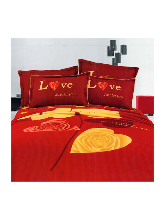 Palatex Duvet Cover Set Cotton Satin Queen with 2 Pillowcases 220x240 Red