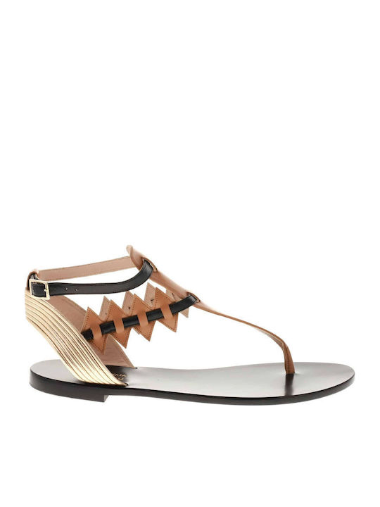 Elvira Di Gaia X Kiss Leder Flache Sandalen für Damen in Beige Farbe