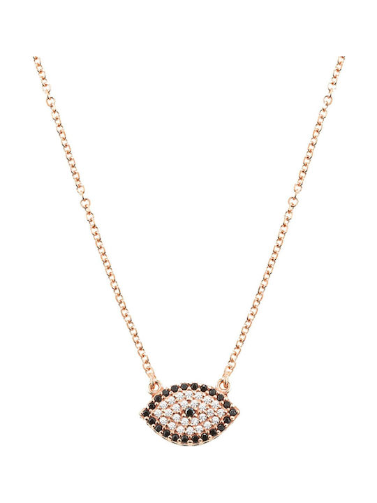 Mertzios.gr Necklace Double Eye with Rose Gold Plating with Zircon