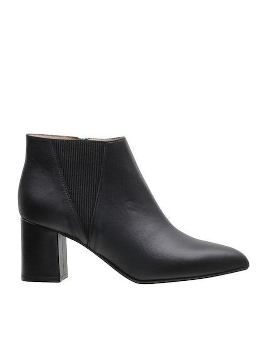 Leather Women's Ankle Boots with Medium Heel Black