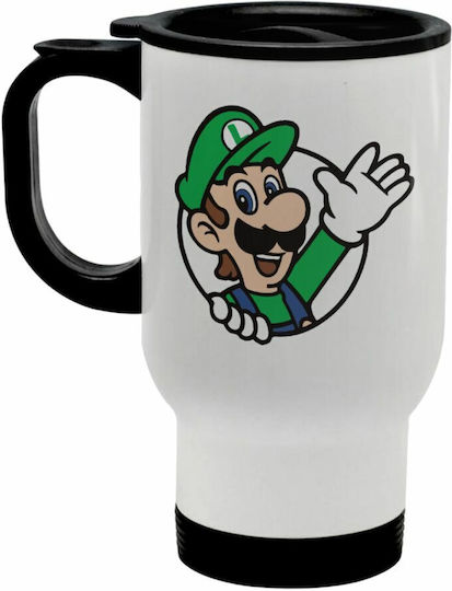 Koupakoupa Super Mario Luigi Win Чаша Термос Неръждаема Стомана 450ml Бяла с Дръжка