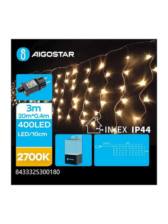 400 Christmas Lights LED Warm White of type Curtain with Programs Aigostar