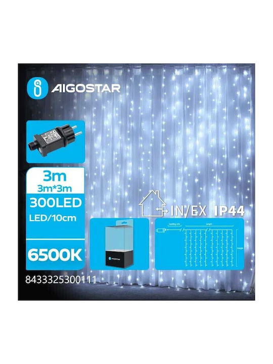 300 Lumini de Crăciun LED Cold White de tip Curtain cu Transparent Cable și Programe Aigostar