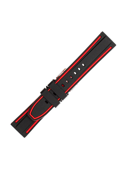 KOSTELO Rubber Strap Μαύρο-Κόκκινο 24mm