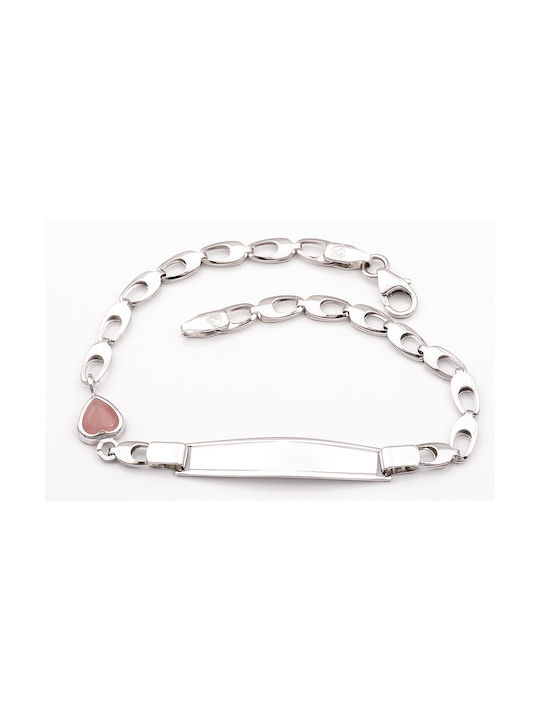 Kosmima Shop Kids White Gold ID Bracelet 9K with Heart for Girl