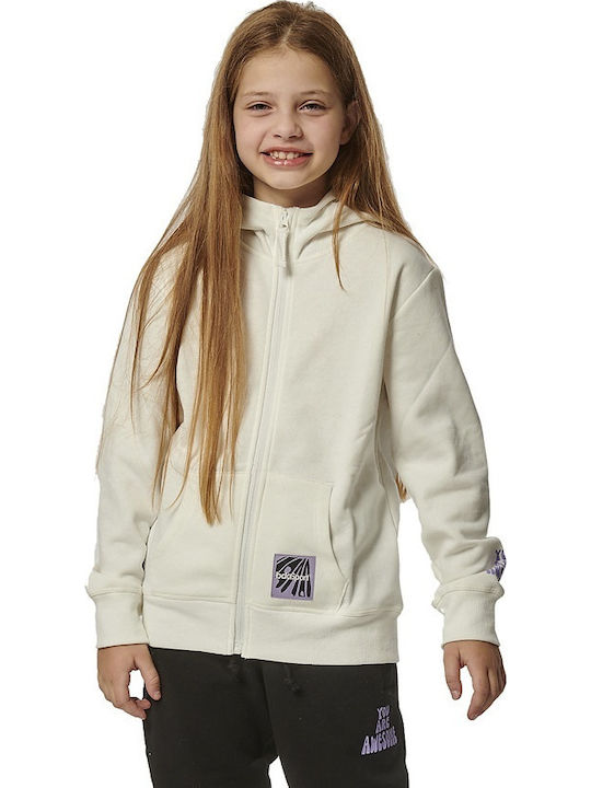Fleece Παιδική Φούτερ Ζακέτα με Κουκούλα και Τσέπες Λευκή