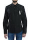 Long-sleeved Cotton Shirt Striped Black