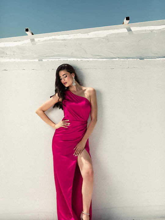 RichgirlBoudoir Maxi Dress Satin with Slit Fuchsia