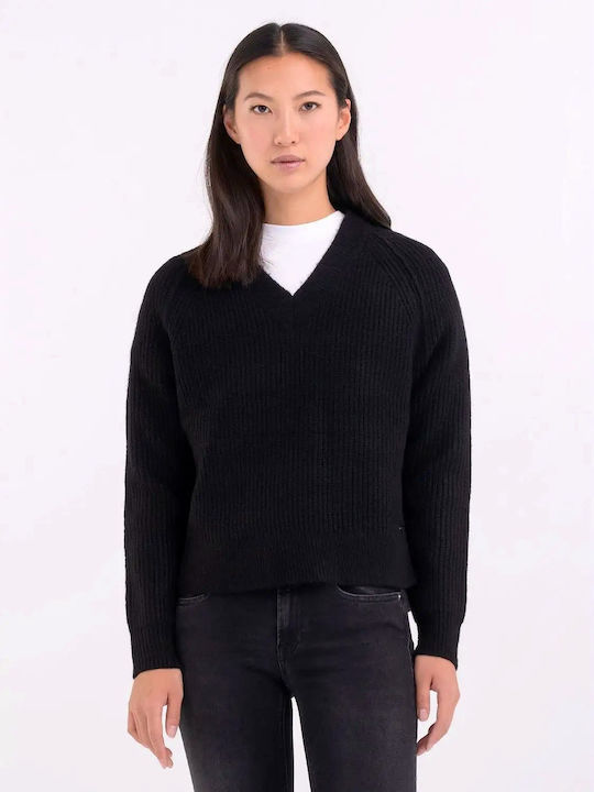 Replay Damen Langarm Pullover Wolle Black