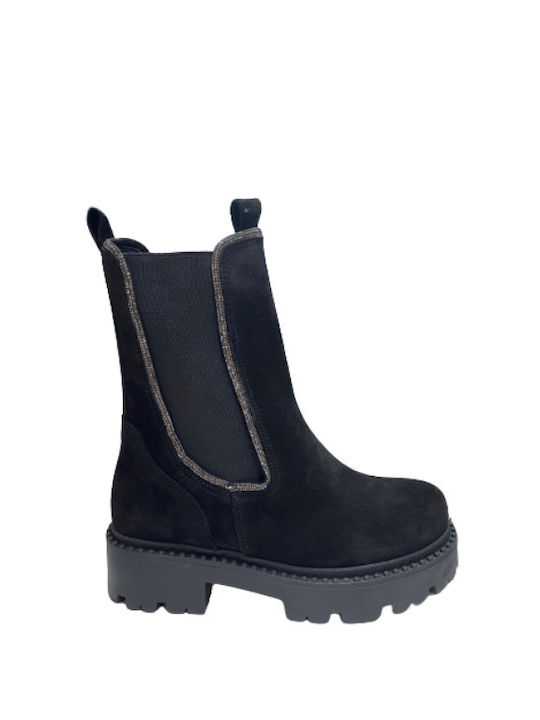 Makis Kotris Wildleder Damen Chelsea Stiefeletten Schwarz