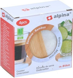 Alpina Σουβέρ Στρογγυλό Ξύλινο Καφέ 10cm 4τμχ